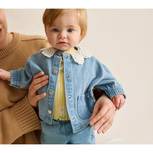 Easy-Peasy Eyelet Collar Denim Jacket - Size 6M - Picture 1 of 4